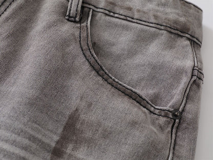 Dirty Washed Ripped Straight Leg Denim Jeans WN26829