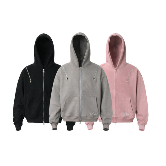 Suede Fabric Zipper Hoodie WN23578