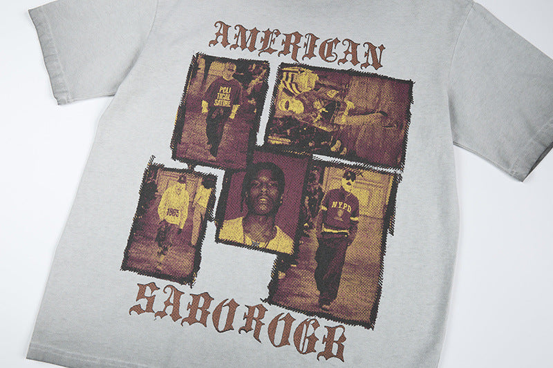 Washed Portrait Print Short Sleeve T-Shirt WN25785