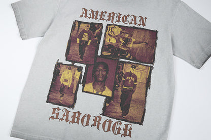 Washed Portrait Print Short Sleeve T-Shirt WN25785