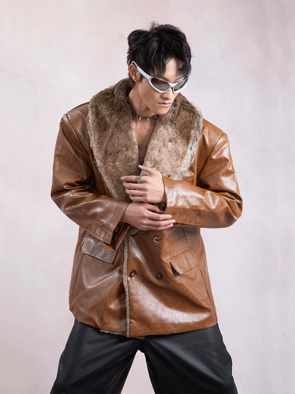 Faux Fur Collor PU Leather Jacket WN9305