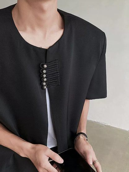 Chinese Style Shoulder Pad Short Sleeve Shirt WN19318
