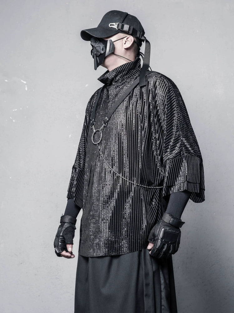 Texture High-Neck Oversize Long Sleeve T-Shirt & Chain WN22370