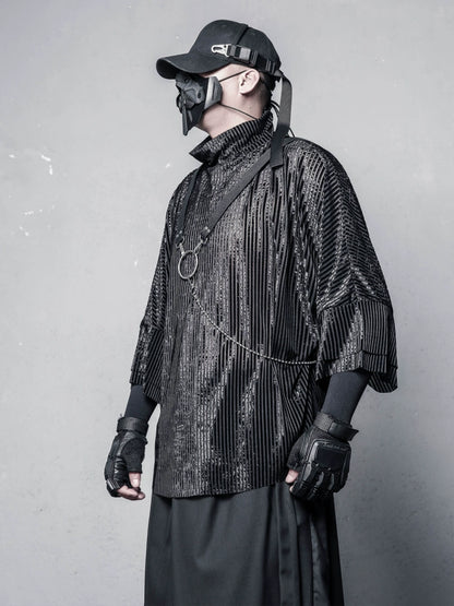 Texture High-Neck Oversize Long Sleeve T-Shirt & Chain WN22370