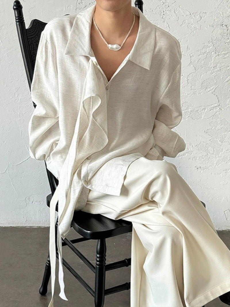 Ribbon Design Linen Long Sleeve Shirt WN20013