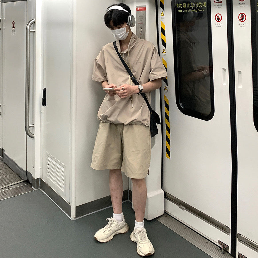 Half Zip Short Sleeve T-Shirt & Half Pants Setup WN24901