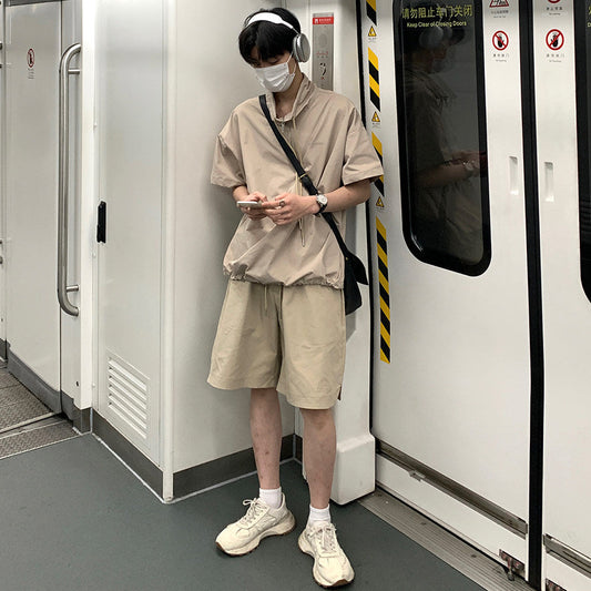 Half Zip Short Sleeve T-Shirt & Half Pants Setup WN24901