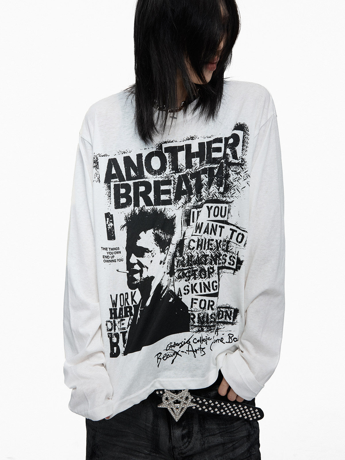 Oversize Graphic Print Lightweight Long Sleeve T-Shirt WN27373