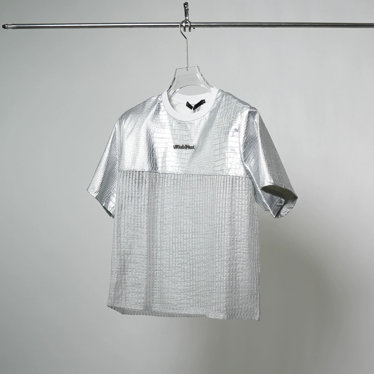 PU Leather Splice Cutout Short Sleeve T-Shirt WN17371