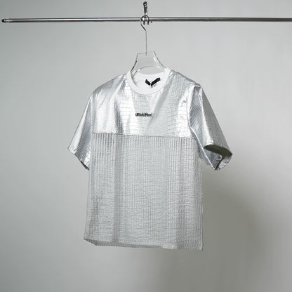 PU Leather Splice Cutout Short Sleeve T-Shirt WN17371