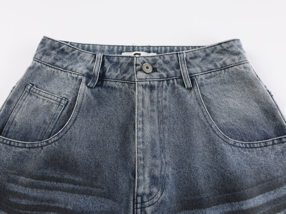 Crackle Washed Wide Leg Denim Jeans WN27840