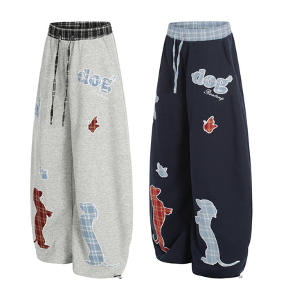 Dog Embroidery Wide Leg Sweatpants WN25812