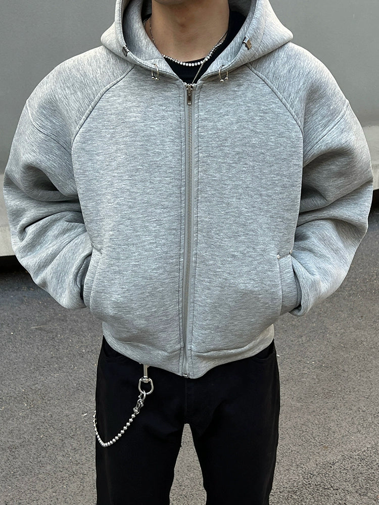 Oversize Zipper Short Hoodie WN19532