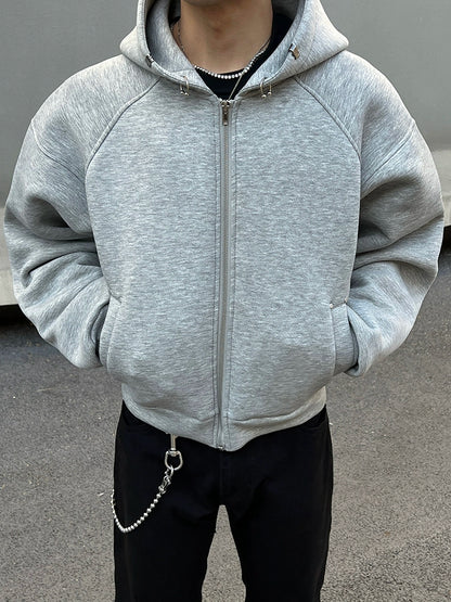 Oversize Zipper Short Hoodie WN19532