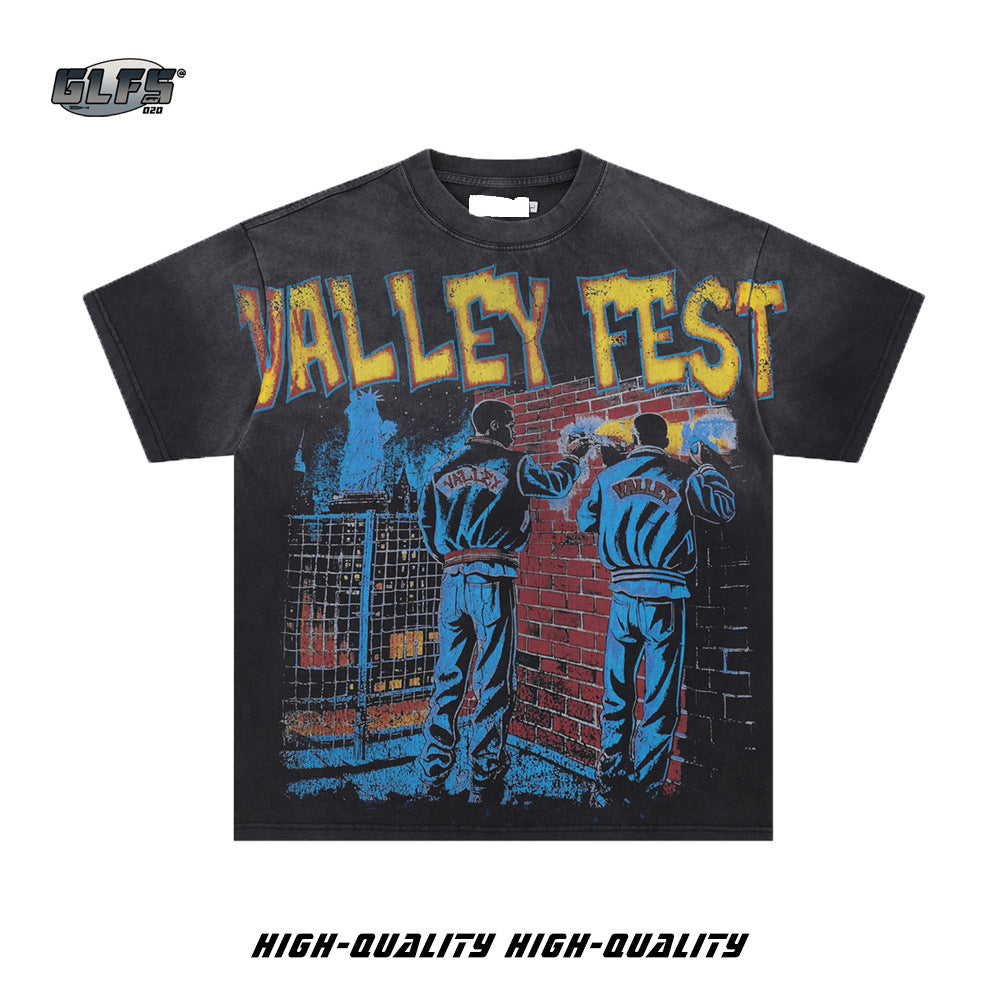 Gradient Washed Graffiti Short Sleeve T-Shirt WN26580