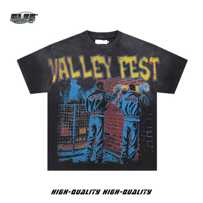 Gradient Washed Graffiti Short Sleeve T-Shirt WN26580