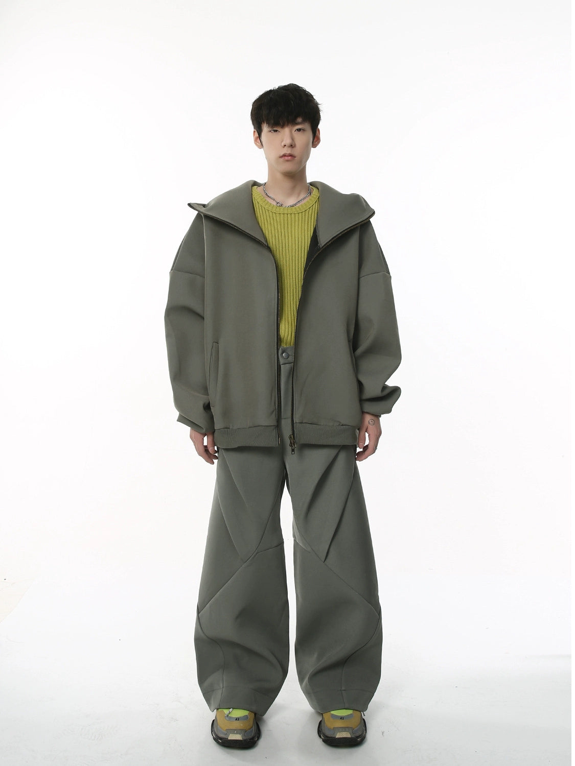 Oversize Double Zipper Sweat Hoodie & Pants Setup WN9360