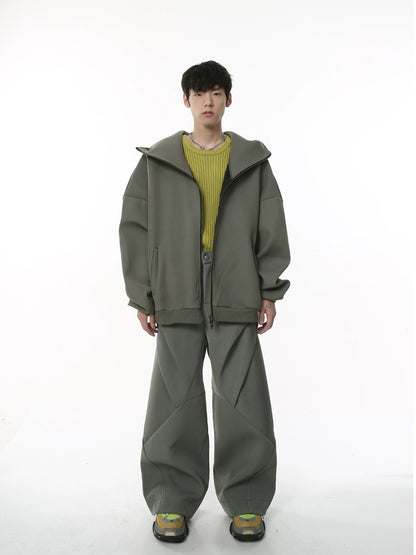 Oversize Double Zipper Sweat Hoodie & Pants Setup WN9360