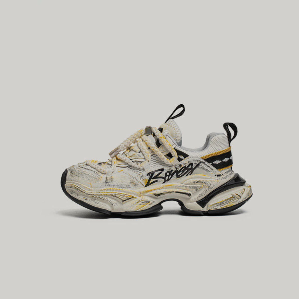 Layered Panel Graphic Chunky Lace-Up Sneakers WN23451