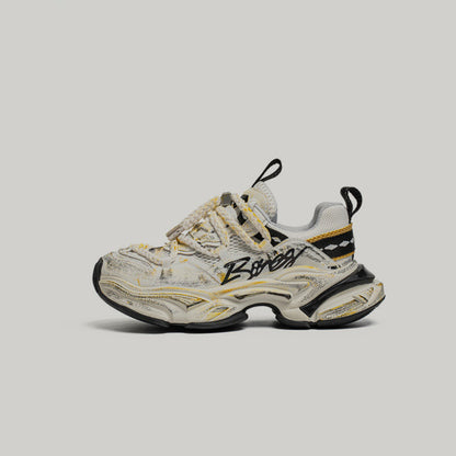 Layered Panel Graphic Chunky Lace-Up Sneakers WN23451