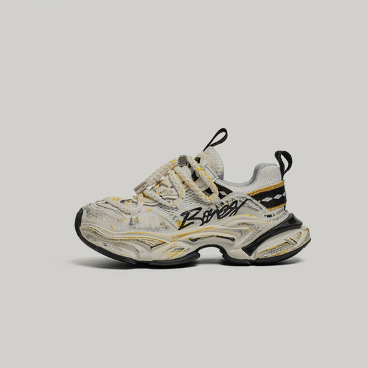 Layered Panel Graphic Chunky Lace-Up Sneakers WN23451