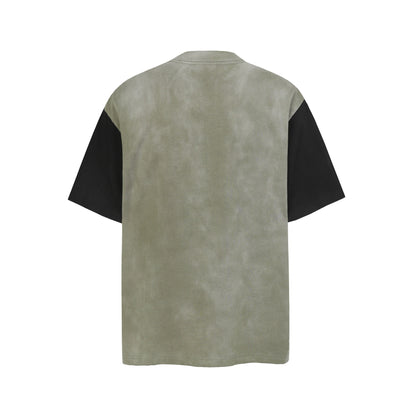 Letter Print Patchwork Wash Damage Short Sleeve T-Shirt WN25598