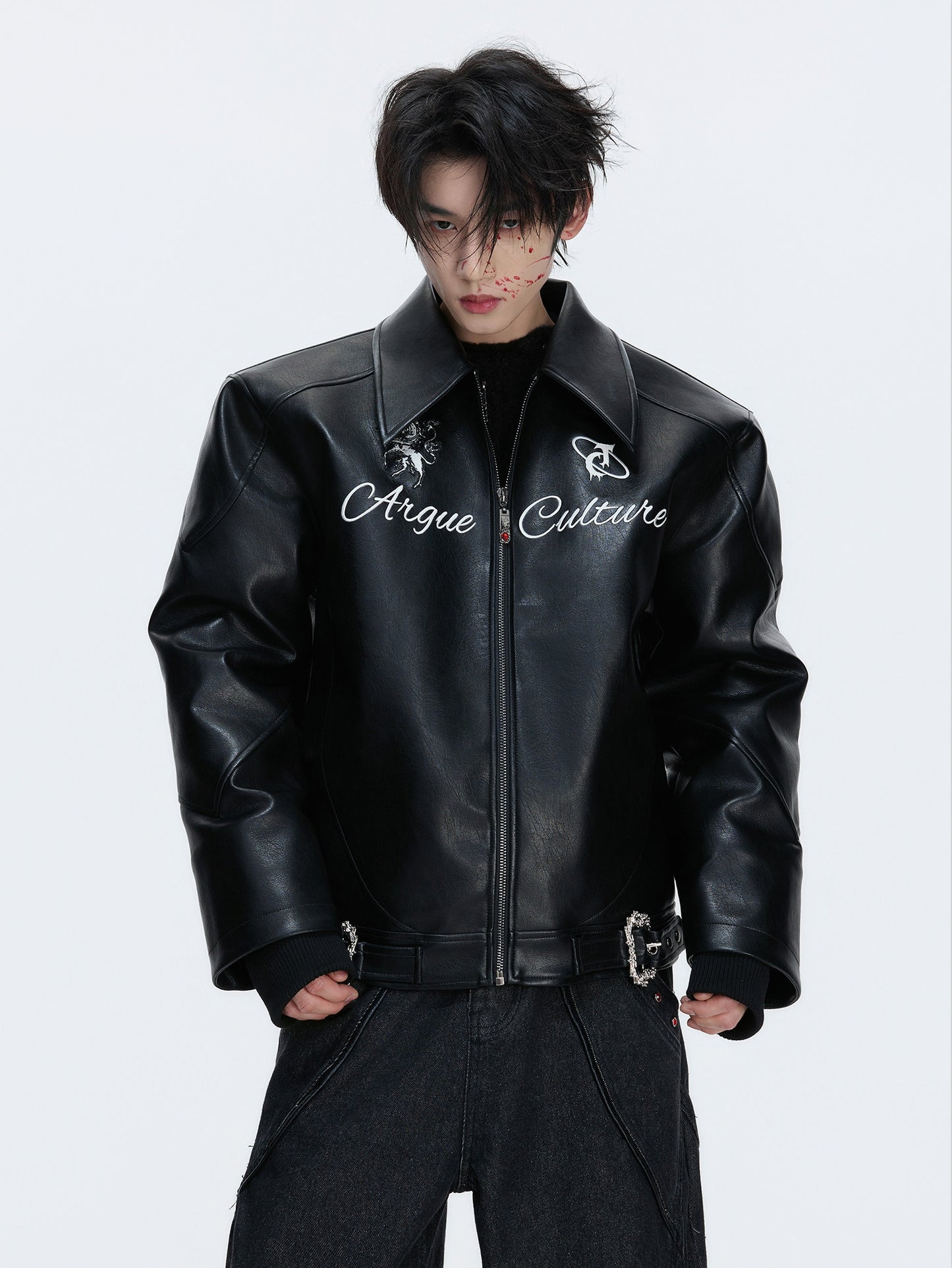 Embroidered PU Leather Vintage Jacket Jacket WN22676