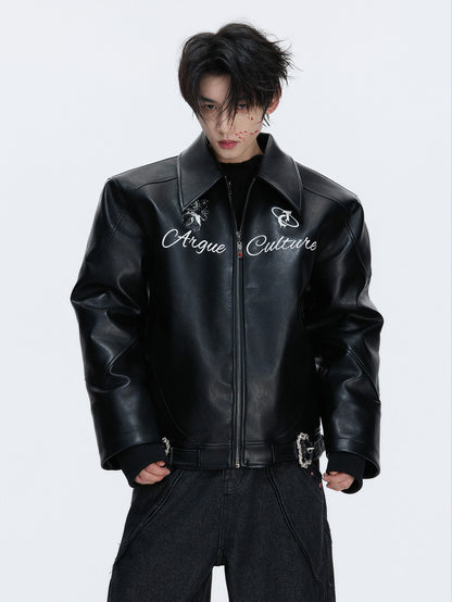 Embroidered PU Leather Vintage Jacket Jacket WN22676