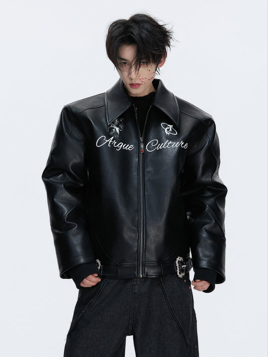 Embroidered PU Leather Vintage Jacket Jacket WN22676