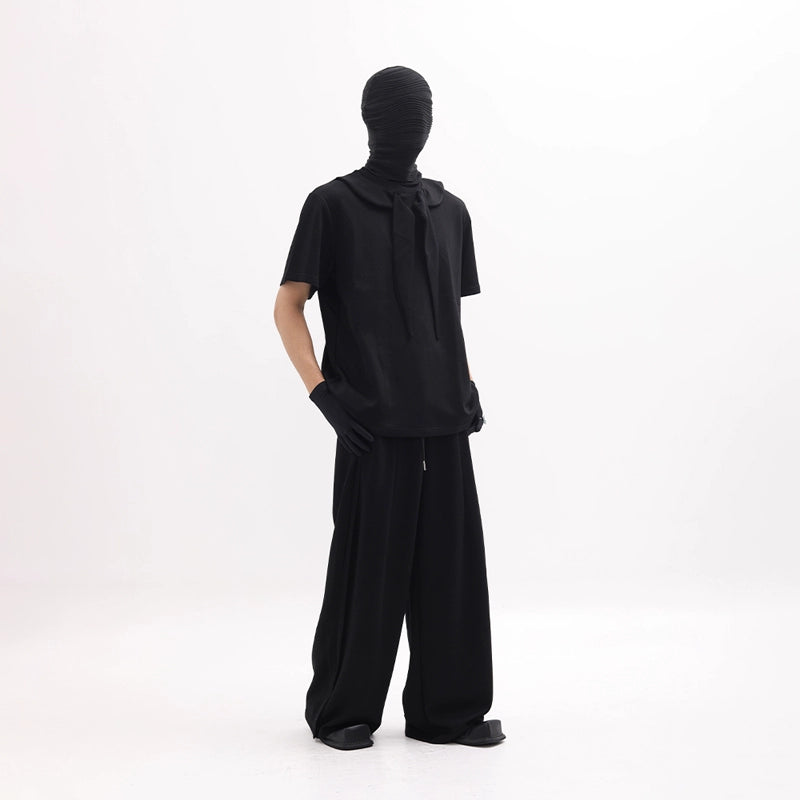 Scarf Collar Design Oversize Short Sleeve T-Shirt & Wide Leg Sweatpants Setup WN18658