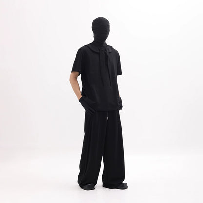 Scarf Collar Design Oversize Short Sleeve T-Shirt & Wide Leg Sweatpants Setup WN18658
