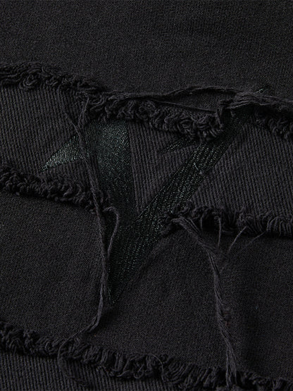 Mix Fringe Design Denim Hoodie WN20982