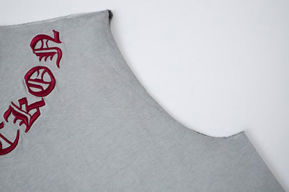 Washed Gothic Letter Embroidery Sleeveless T-Shirt WN27947