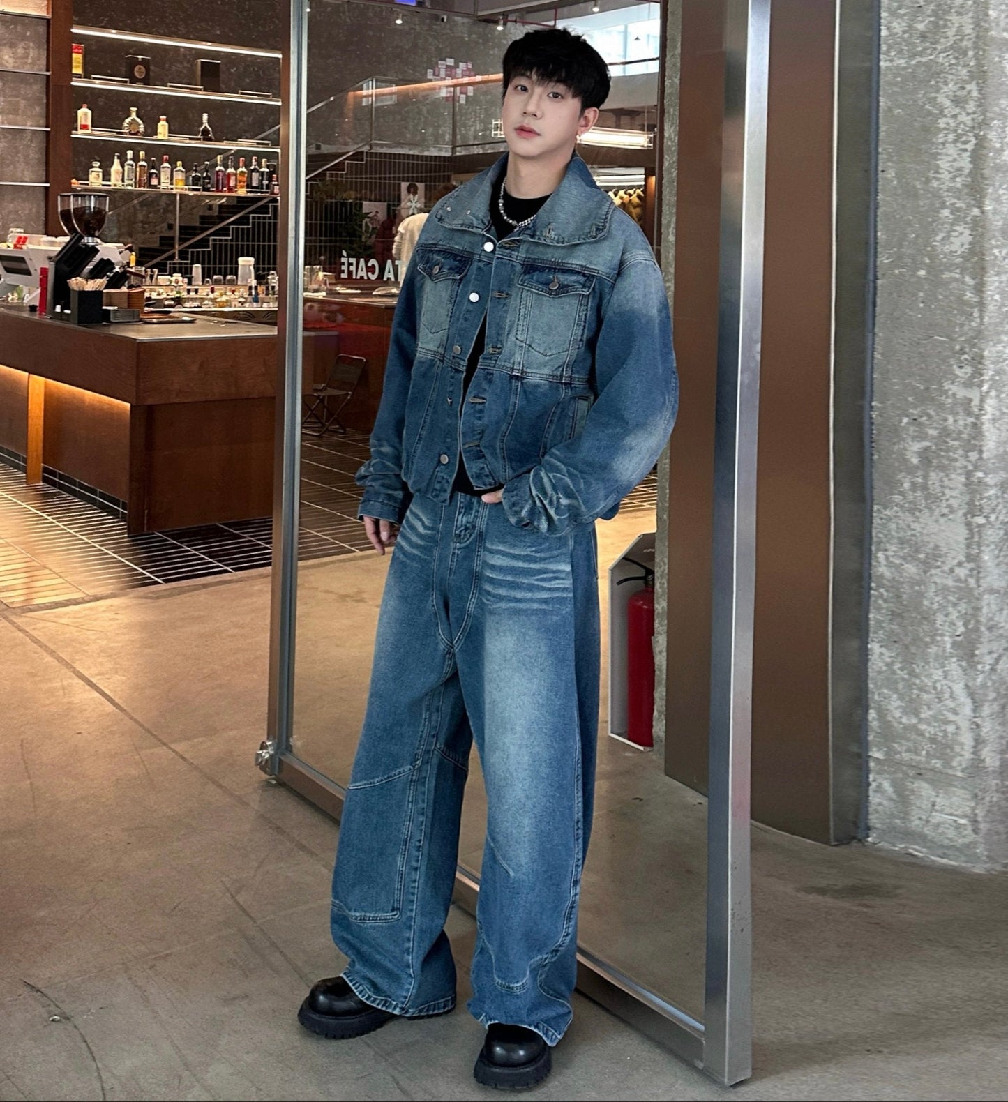 Washed Denim Jacket & Wide Leg Denim Jeans Setup WN25182