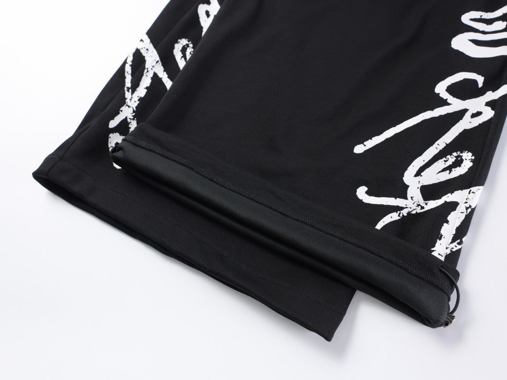All-Over Graffiti Crackle Puff Print Wide Leg Sweatpants WN27852