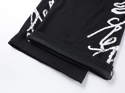 All-Over Graffiti Crackle Puff Print Wide Leg Sweatpants WN27852
