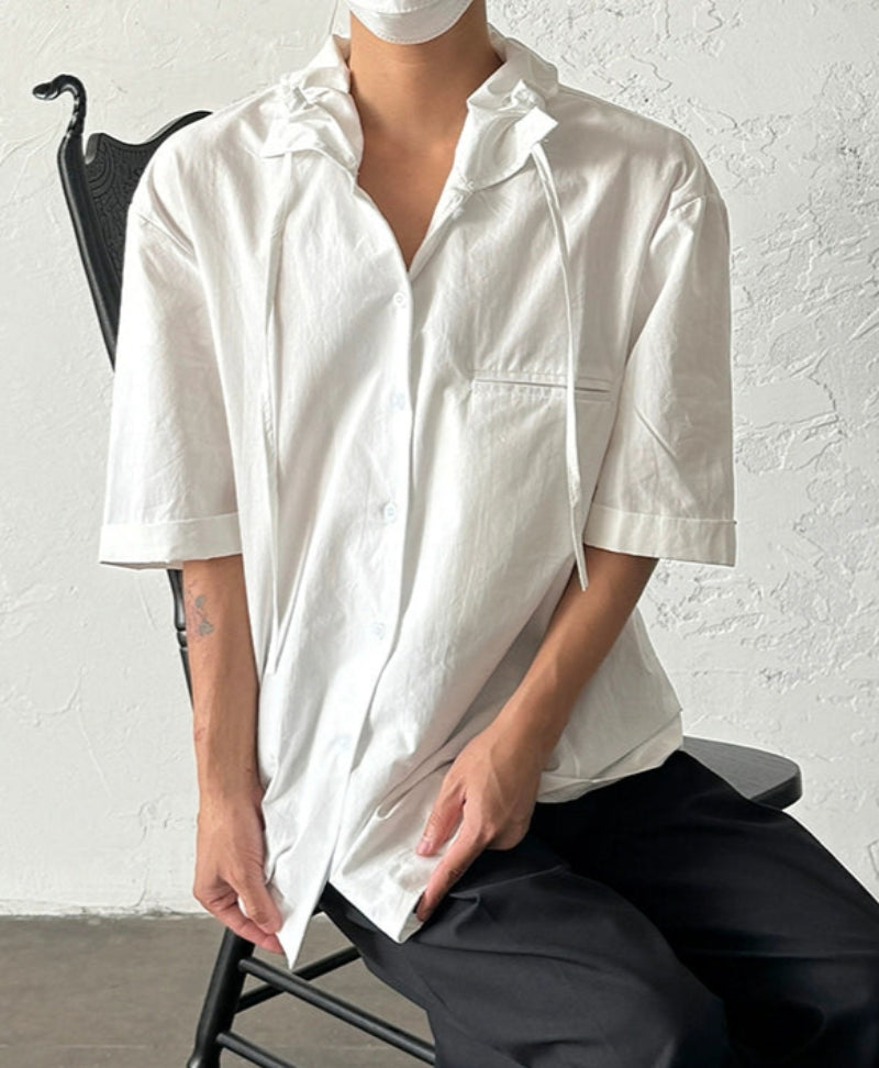 French Design Style Ribbon Oversize Short Sleeve Shirt WN20002