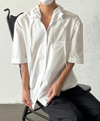 French Design Style Ribbon Oversize Short Sleeve Shirt WN20002