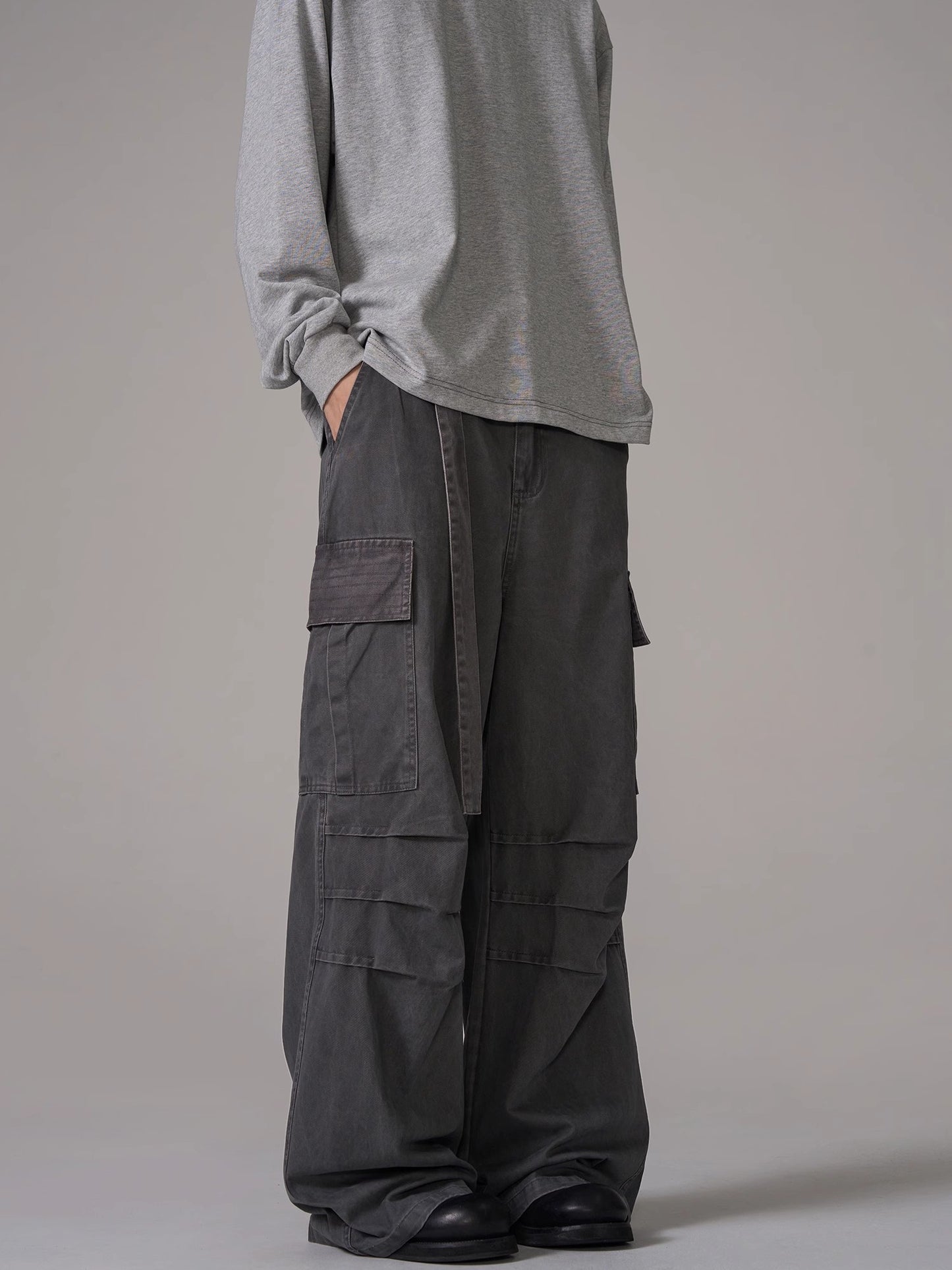 Washed Wide-Leg Straight Cargo Pants WN10644