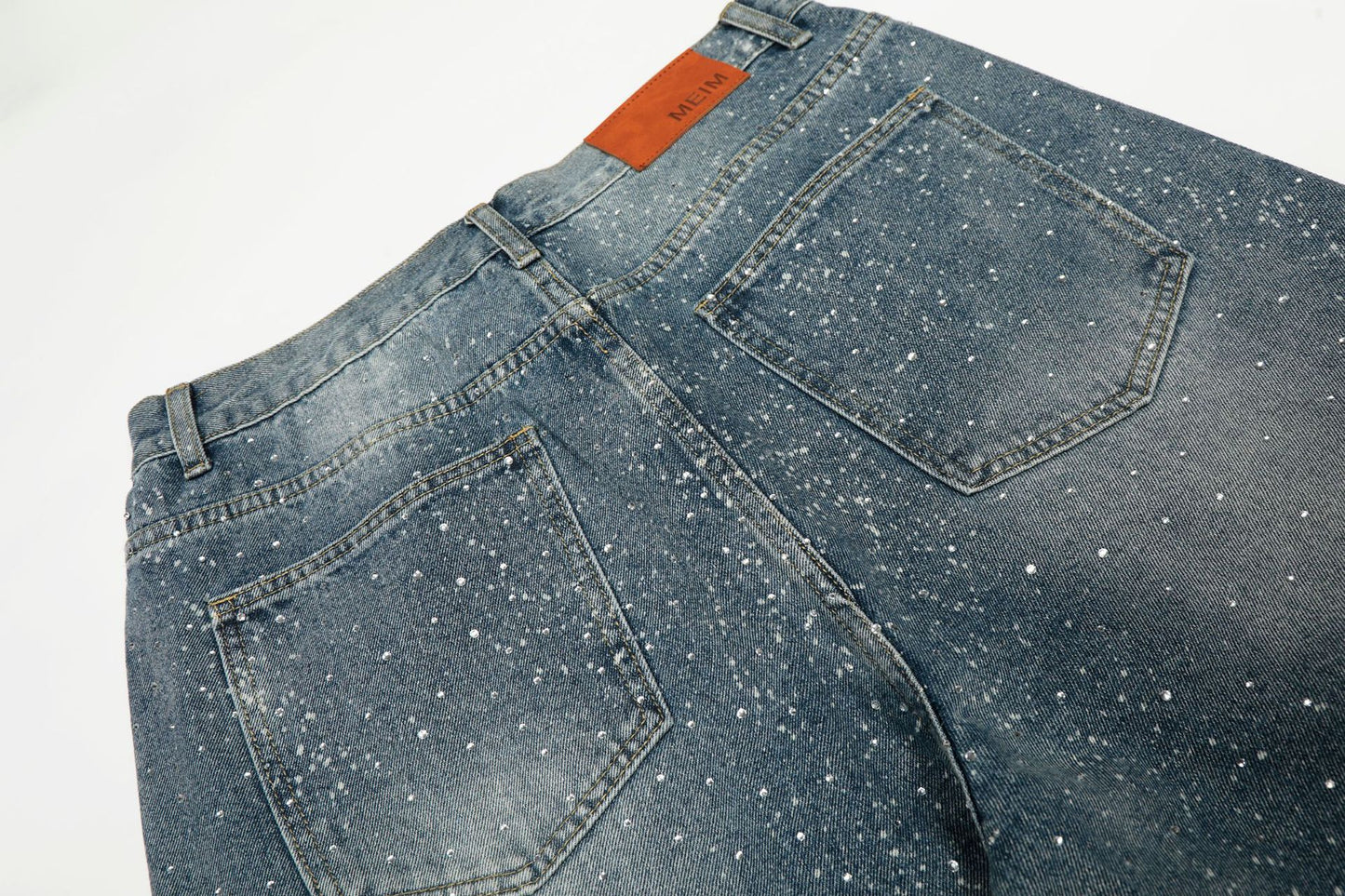 Paint Splatter Washed Wide Leg Denim Jeans WN26146