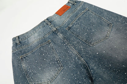 Paint Splatter Washed Wide Leg Denim Jeans WN26146