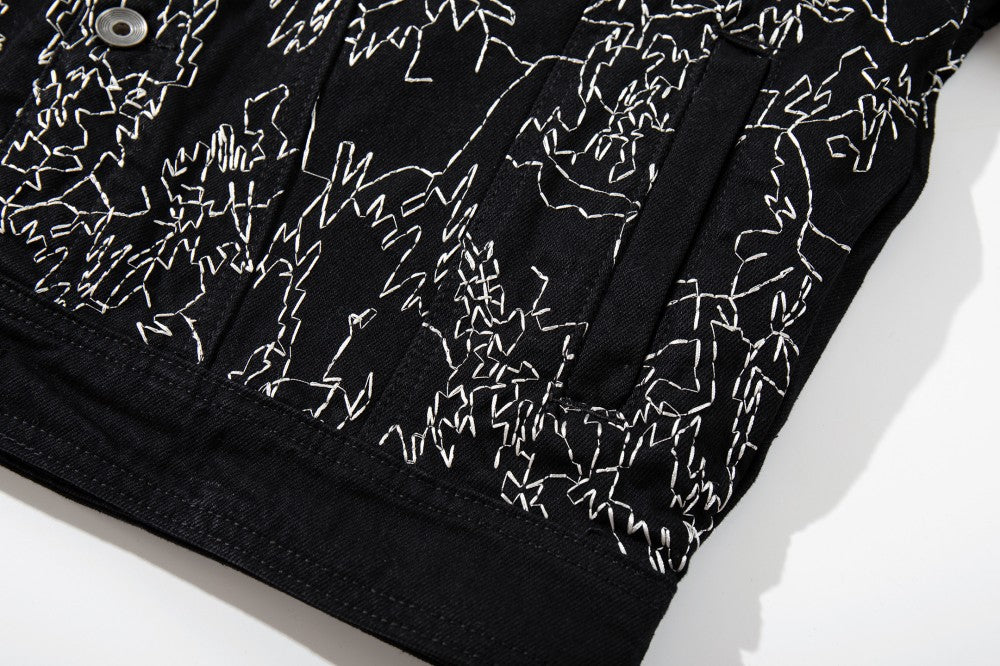 Allover Line Embroidery Denim Jacket WN28087