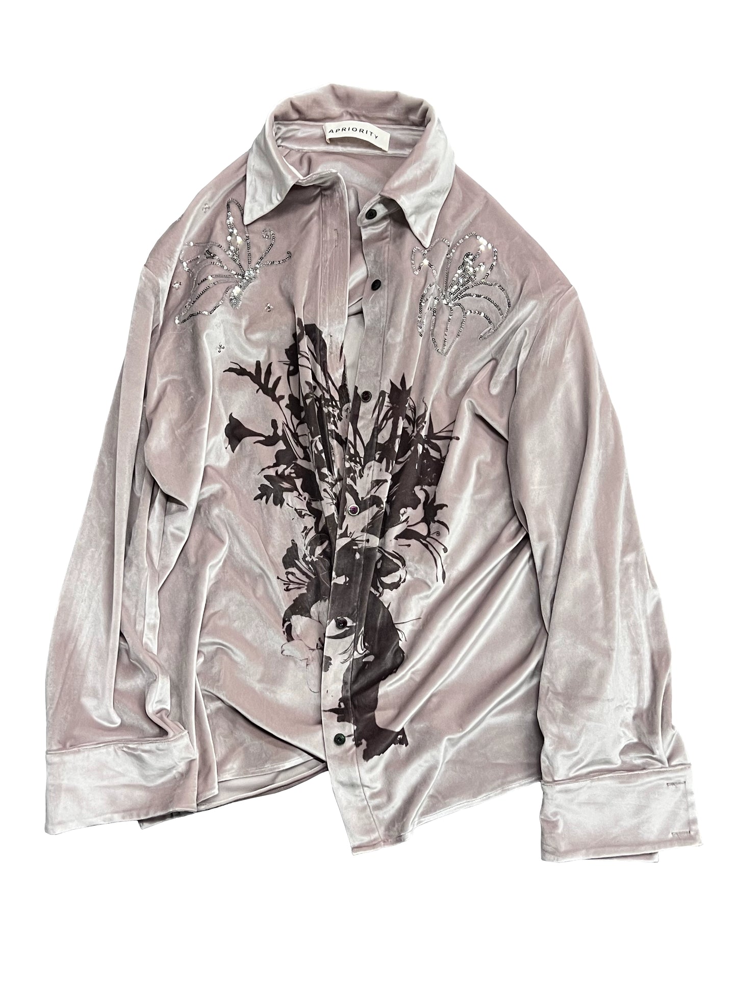 Sequin Embroidery Velour Long Sleeve Shirt WN18912