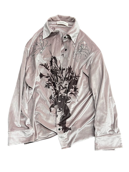 Sequin Embroidery Velour Long Sleeve Shirt WN18912