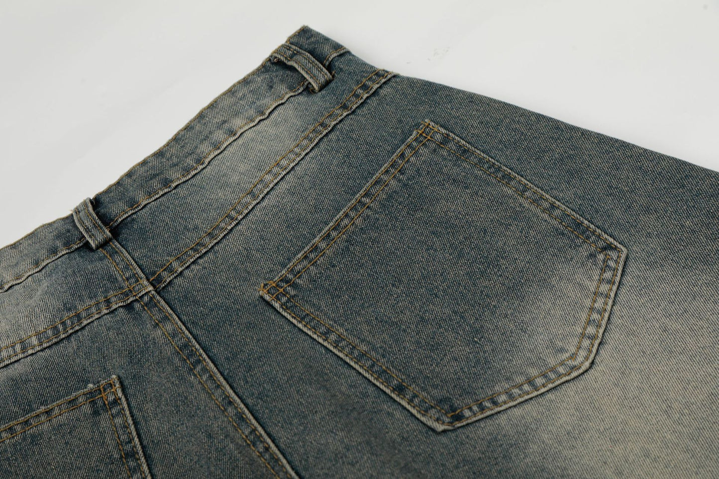 Washed Whisker Cross Studs Wide Leg Denim Jeans WN25798
