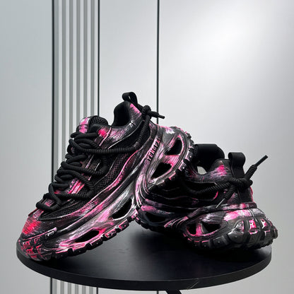 Paint Splash Mesh Chunky Sole Sneakers WN24628