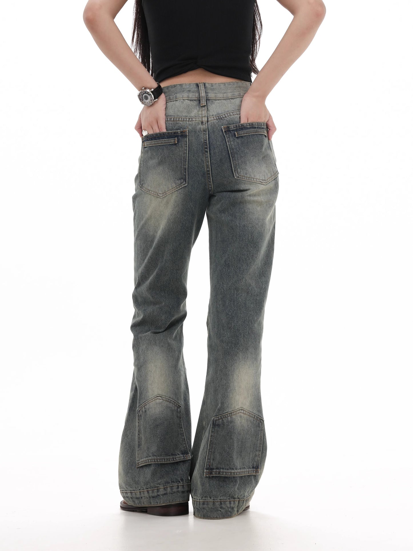 Damage Wide Leg Straight Denim Jeans WN7983