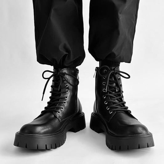 Chunky Platform 8-Eye Lace-Up Zipper Boots WN24533