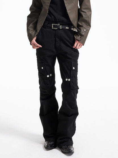 Snap Button Strap Mid-High-Rise Flare Pants WN27307
