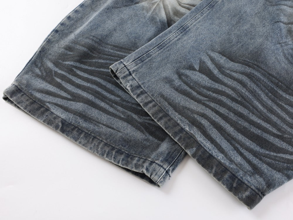 Crackle Washed Wide Leg Denim Jeans WN27840
